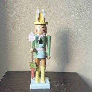 New Wood Nutcracker Easter Bunny Rabbit Spring Pastel Decor 14” Tall